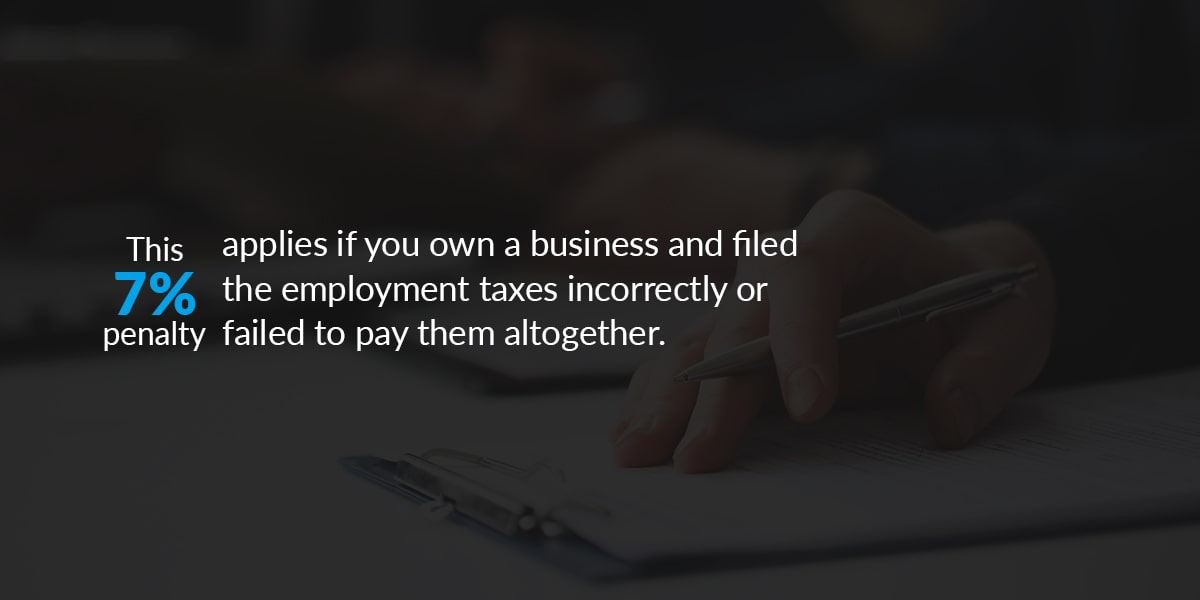 this 7% penalty applies if you own a business and filed the employment taxes incorrectly