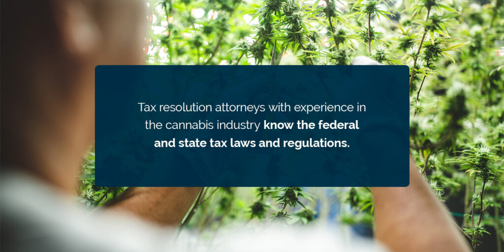 a graphic for polston tax saying that tax attorneys in the cannabis industry know the laws and regulations