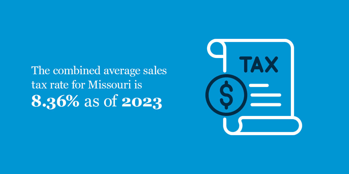combined average sales tax rate for missouri is 8.36% as of 2023