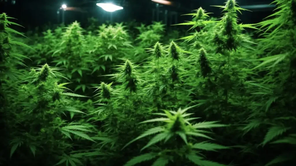 Cannabis plants growing in a legal marijuana facility.